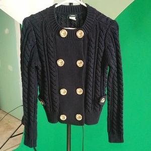 J. Crew Chunky Cableknit Gold Button Cardigan Swea